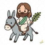 Jesús en Burro Domingo de Ramos Kawaii – Diseño Vectorial y PNG 4K