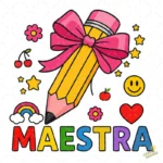 Lápiz con Lazo Rosa y Palabra Maestra – Diseño Vectorial y PNG 4K