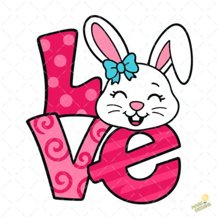 Letras Love con Conejita de Pascua Kawaii – Diseño Vectorial Gratis y PNG 4K