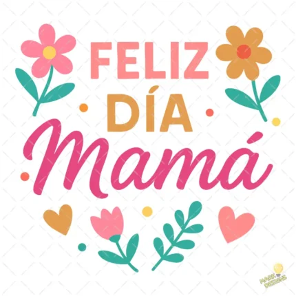 Lettering Feliz Día Mamá con Adornos de Flores – Formato AI SVG PNG 4K