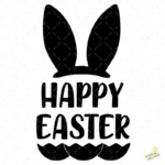 Lettering Happy Easter con Detalles de Conejo y Huevo – Formato AI SVG PNG 4K