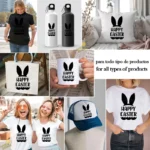 Lettering Happy Easter con Detalles de Conejo y Huevo – Formato AI SVG PNG 4K - Image 2