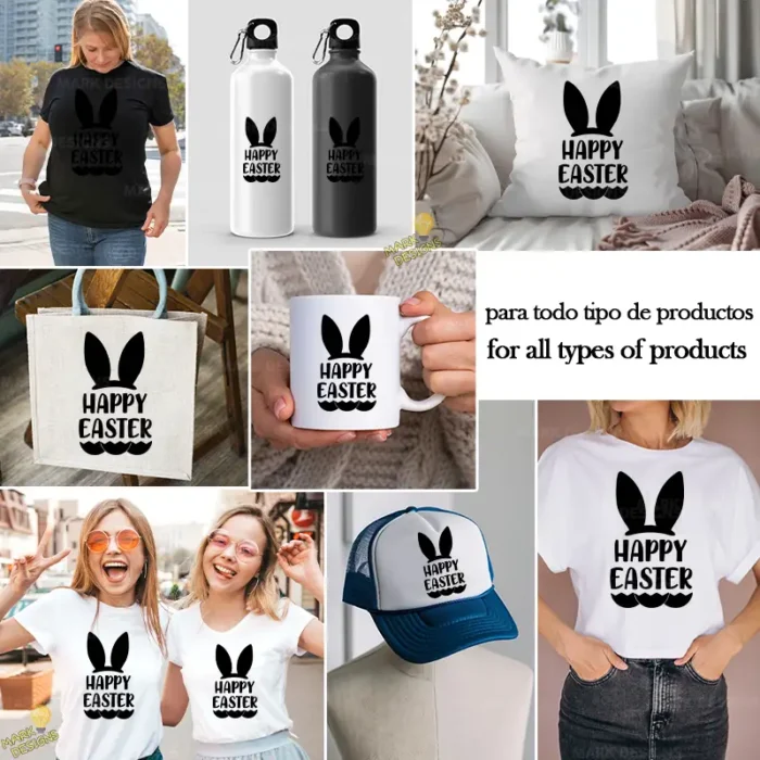 Lettering Happy Easter con Detalles de Conejo y Huevo – Formato AI SVG PNG 4K - Image 2