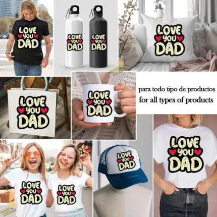 Love You Dad Estilo Retro con Textura Grunge – Diseño Vector y PNG 4K