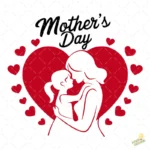 Madre e Hija Silueta con Corazón Rojo Mother's Day – Diseño Vectorial y PNG 4K