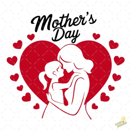 Madre e Hija Silueta con Corazón Rojo Mother's Day – Diseño Vectorial y PNG 4K