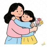 Madre e Hija con Flores Abrazo Maternal – Diseño Vectorial Gratis PNG 4K