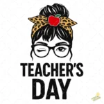 Maestra Messy Bun con Gafas y Lazo Leopardo – Diseño Vectorial y PNG 4K