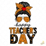 Maestra Messy Bun con Gafas y Útiles Escolares – Vector y PNG 4K