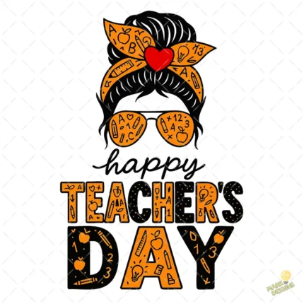 Maestra Messy Bun con Gafas y Útiles Escolares – Vector y PNG 4K