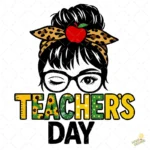 Maestra Messy Bun con Pañuelo Leopardo y Girasoles – Diseño Vector y PNG 4K