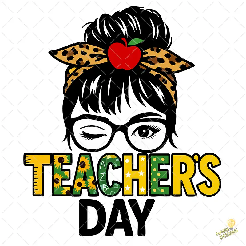 Maestra Messy Bun con Pañuelo Leopardo y Girasoles – Diseño Vector y PNG 4K Maestra Messy Bun con Pañuelo Leopardo y Girasoles – Diseño Vector y PNG 4K