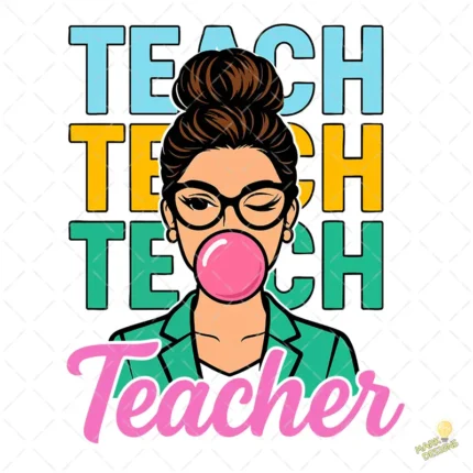 Maestra con Gafas y Chicle Bubblegum – Diseño Vectorial y PNG 4K