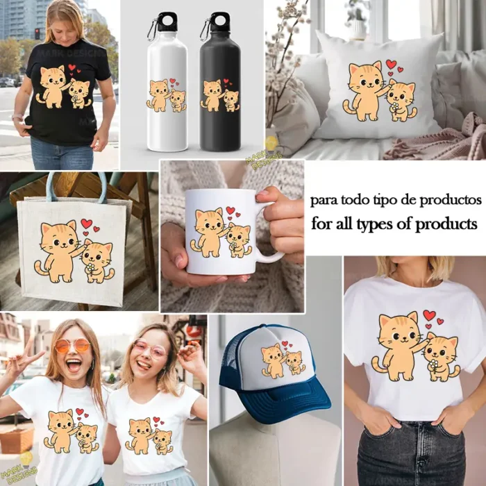 Mamá Gata y Gatito con Flor Feliz Día de la Madre – Diseño Vectorial y PNG 4K