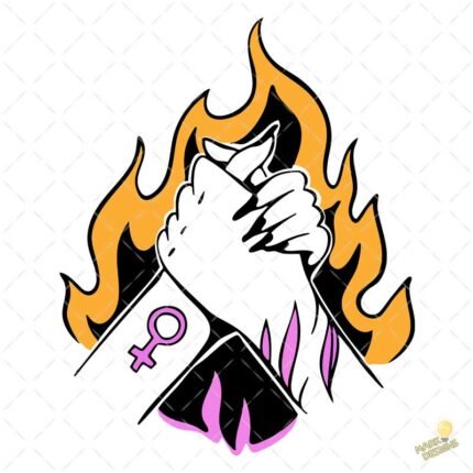 Manos Entrelazadas Feministas con Fuego - Diseño Vectorial y PNG 4K