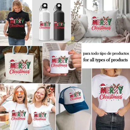 Merry Christmas con Letras Decoradas Navideñas – Vector y PNG 4K