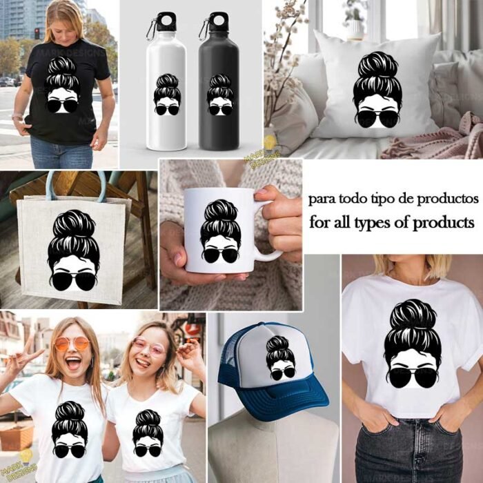 Messy Bun con Gafas de Sol - Diseño Vectorial Minimalista y PNG 4K