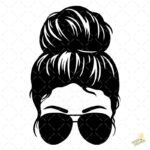 Messy Bun con Gafas de Sol - Diseño Vectorial Minimalista y PNG 4K