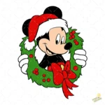 Mickey Mouse en Corona Navideña con Gorro de Santa – Diseño Vectorial y PNG 4K