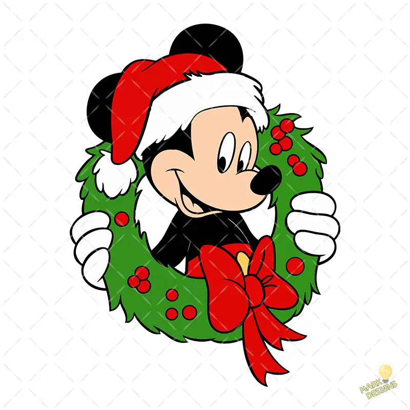 Mickey Mouse en Corona Navideña con Gorro de Santa – Diseño Vectorial y PNG 4K Mickey Mouse en Corona Navideña con Gorro de Santa – Diseño Vectorial y PNG 4K