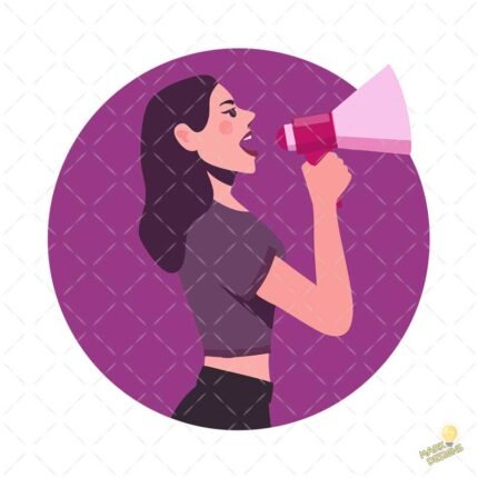Mujer con Megáfono Protesta - Diseño Vectorial Feminista y PNG 4K