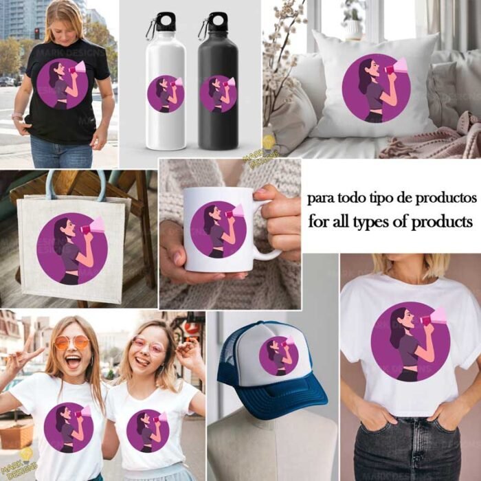 Mujer con Megáfono Protesta - Diseño Vectorial Feminista y PNG 4K