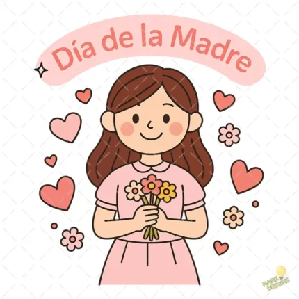 Niña con Flores y Corazones Día de la Madre – Diseño Vectorial y PNG 4K