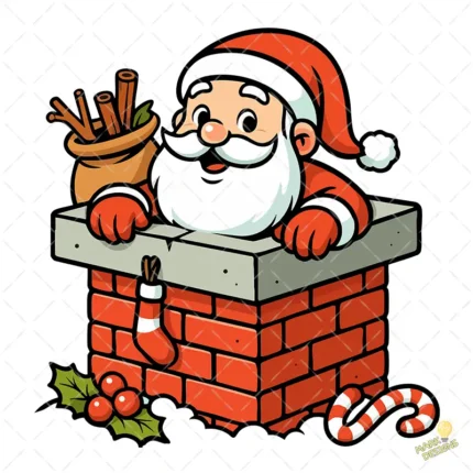 Papá Noel Asomándose por la Chimenea con Regalos – Vector y PNG 4K