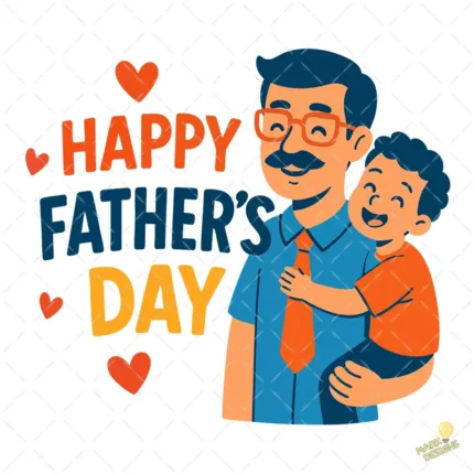 Papá con Gafas y Corbata Cargando a su Hijo – Vector y PNG 4K