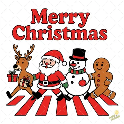 Parodia Abbey Road Navideña con Santa y Amigos – Vector y PNG 4K