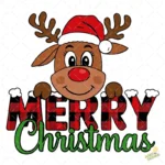 Reno Navideño con Gorro de Santa y Letras Plaid – Vector y PNG 4K