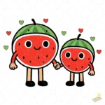 Sandías Mamá e Hijo Tomados de la Mano - Diseño Vectorial y PNG 4K