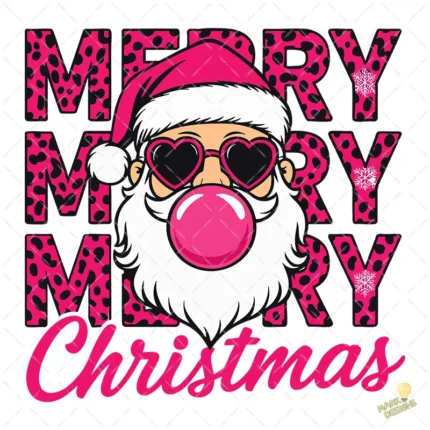 Santa Claus Cool con Chicle y Letras Leopard Print Rosa – Vector y PNG 4K