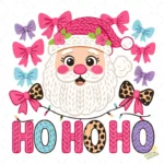 Santa Claus Coquette con Lazos Rosas y Patrón de Leopardo – Vector y PNG 4K