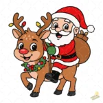Santa Claus Montando Reno con Saco de Regalos – Vector y PNG 4K
