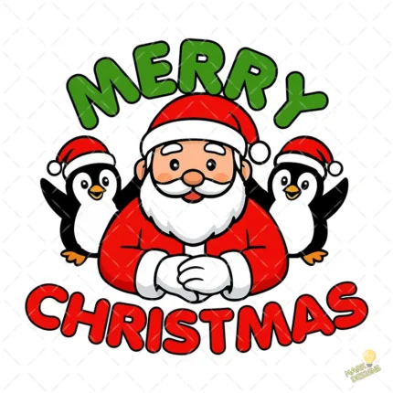 Santa Claus con Pingüinos Navideños Merry Christmas – Vector y PNG 4K
