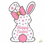 Silueta Conejita Happy Easter con Lazo y Flores – Vector y PNG 4K