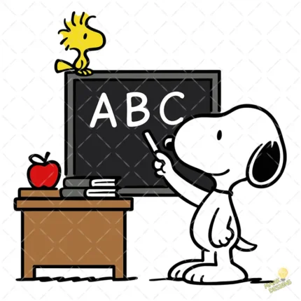 Snoopy Maestro con Woodstock en la Pizarra ABC – Diseño Vectorial Gratis y PNG 4K