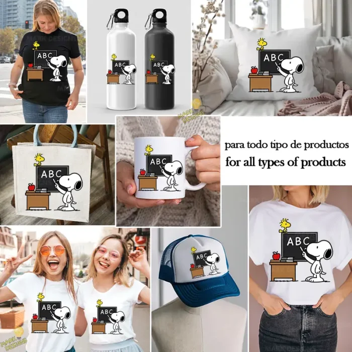 Snoopy Maestro con Woodstock en la Pizarra ABC – Diseño Vectorial Gratis y PNG 4K - Image 2