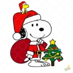 Snoopy Santa Claus con Saco de Regalos y Arbolito – Vector y PNG 4K
