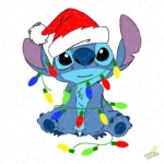 Stitch con Gorro de Santa y Luces Navideñas – Diseño Vectorial Gratis y PNG 4K