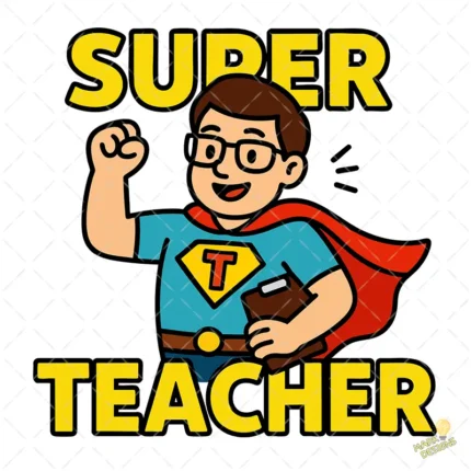 Super Teacher Héroe con Capa y Gafas – Diseño Vectorial y PNG 4K