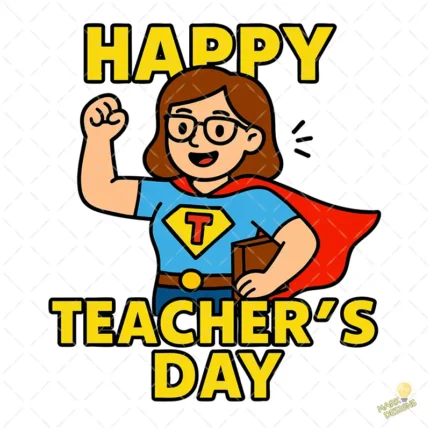 Supermaestra con Capa y Libro Happy Teacher's Day – Diseño Vector y PNG 4K