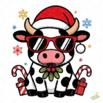 Vaca Navideña con Gafas de Sol y Bastones de Caramelo – Vector y PNG 4K