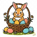 Vector Conejo de Pascua en Canasta de Mimbre – Ilustración 4K para DTF y Stickers