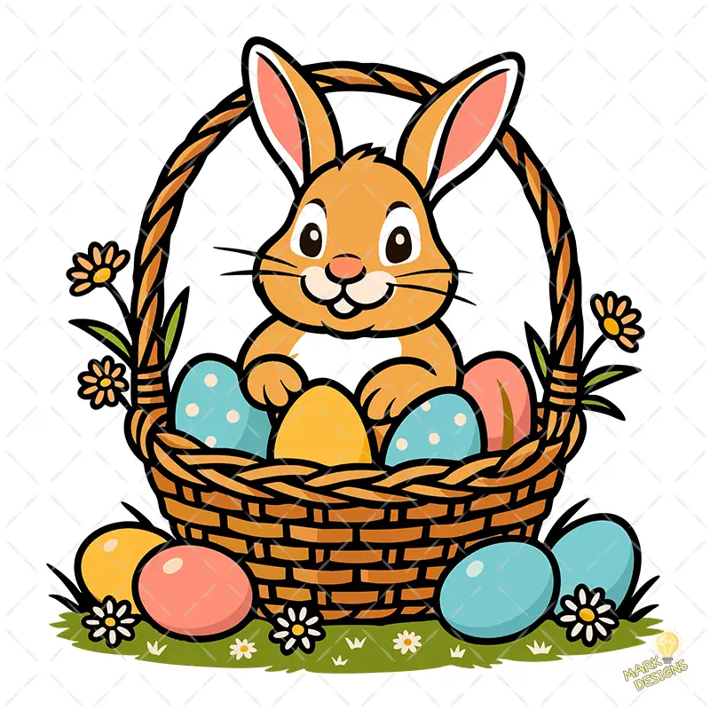 Vector Conejo de Pascua en Canasta de Mimbre – Ilustración 4K para DTF y Stickers Vector Conejo de Pascua en Canasta de Mimbre – Ilustración 4K para DTF y Stickers