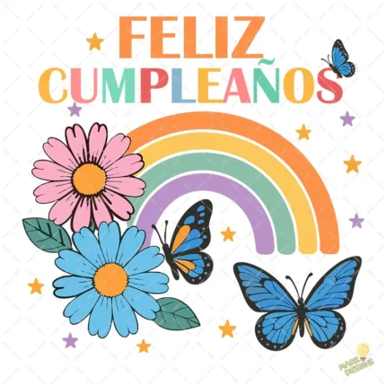Vector Feliz Cumpleaños con Mariposas Azules – Ilustración 4K para DTF