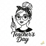 Vector Feliz Día del Maestro Line Art Negro – Ilustración 4K para Vinilo