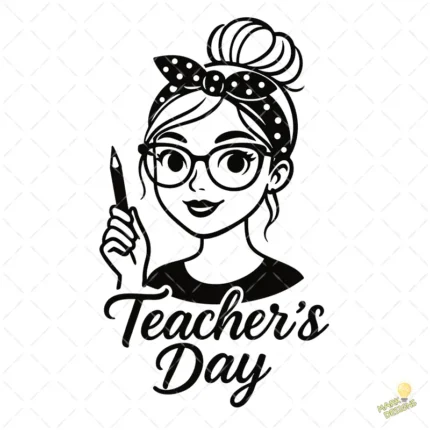 Vector Feliz Día del Maestro Line Art Negro – Ilustración 4K para Vinilo