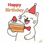 Vector Gato con Gorro de Fiesta y Tarta – Ilustración 4K para Stickers